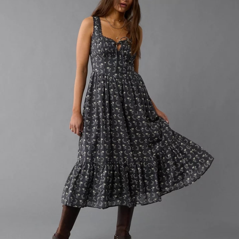 American Eagle Outfitters Black Floral Maxi Dress XXS